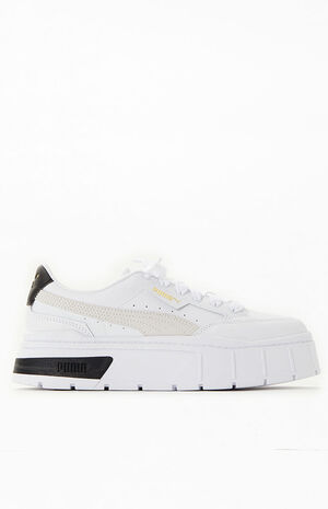 Women's White & Grey Mayze Stacked Sneakers image number 1