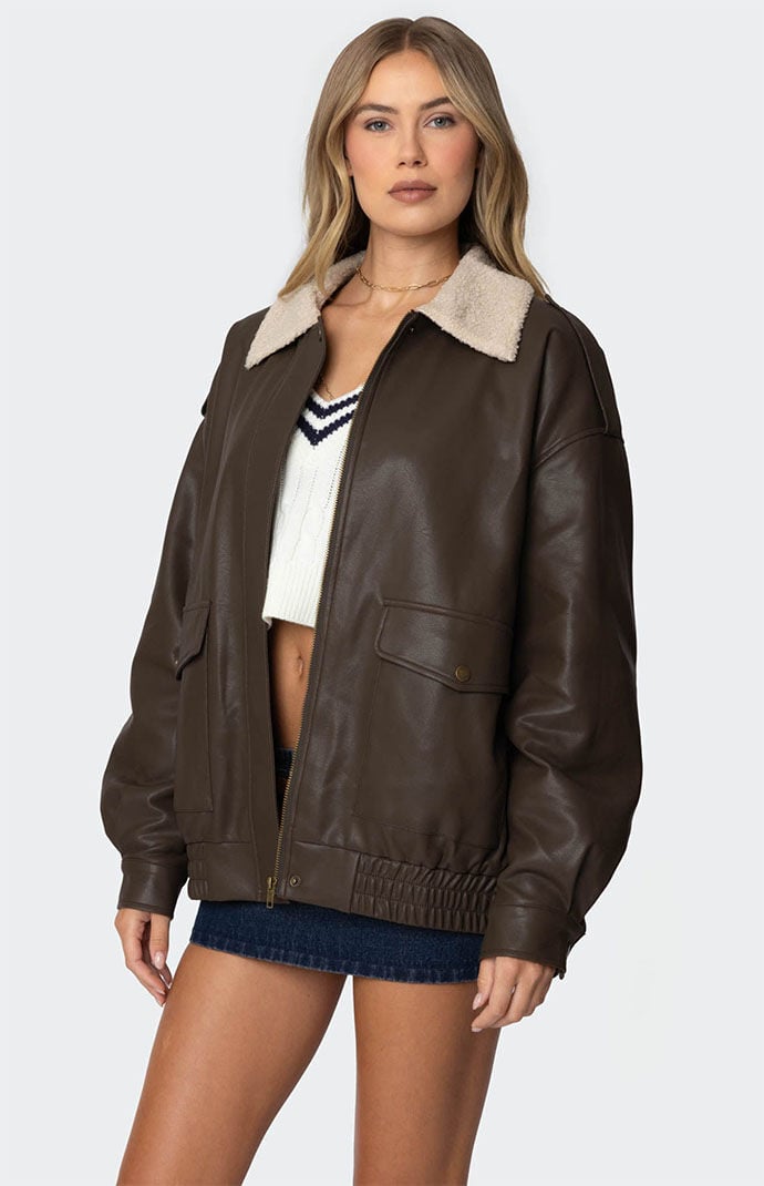 Edikted Ann Oversized Faux Leather Jacket | PacSun