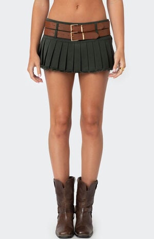 Double Belt Pleated Denim Micro Skort image number 1