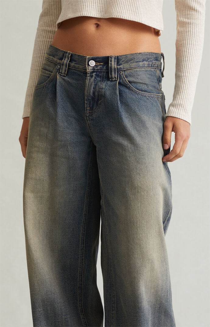 Pacsun Sloane Low Rise Ultra Baggy Jeans Pleated Tinted Blue