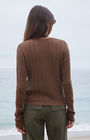 Brown Button Up Open Knit Cardigan image number 3