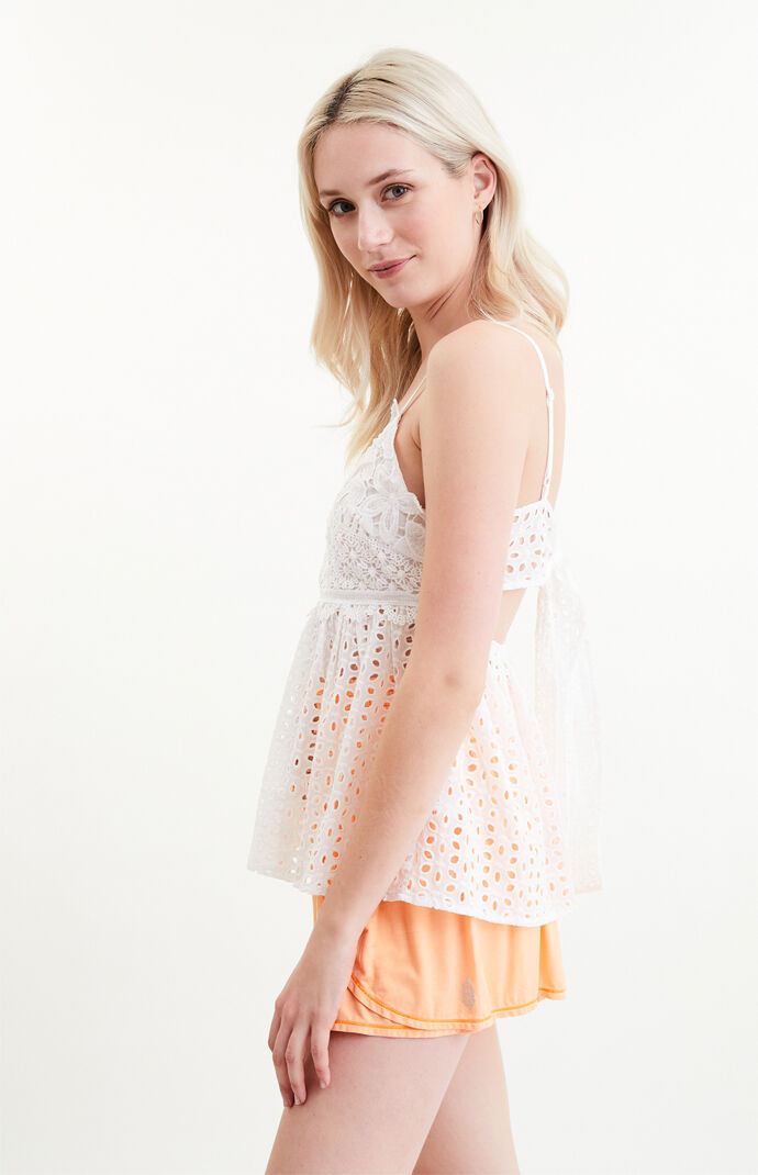 Calypso Eyelet Peplum Tie Back Top