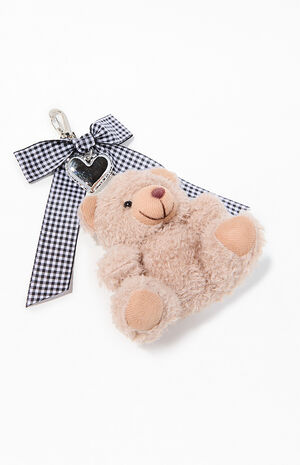 Gingham Bow Heart Bear Bag Charm Keychain image number 2