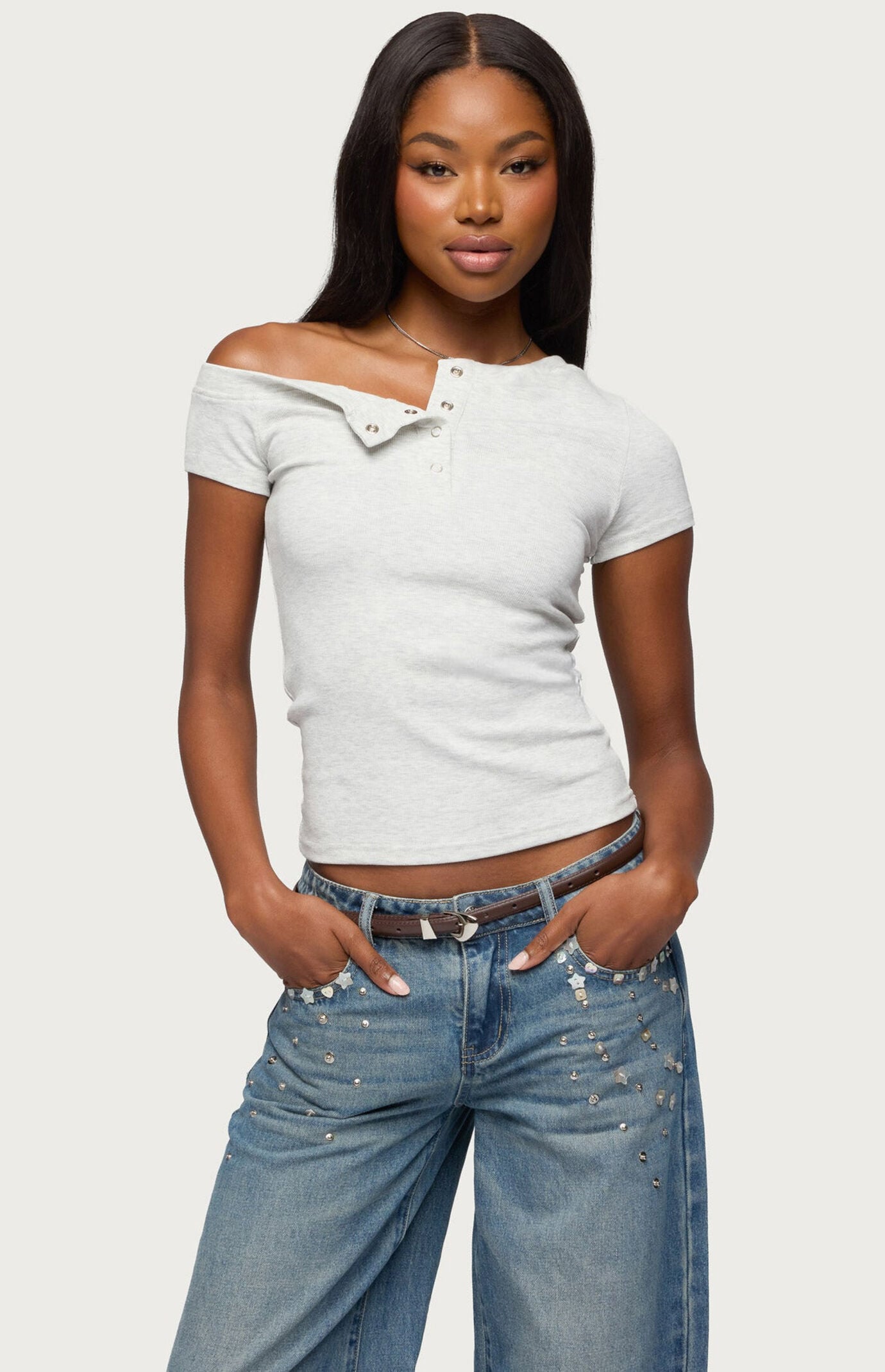 Edikted Jubilee Off The Shoulder Henley Top