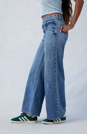 Eco Medium Indigo Asymmetrical Wide Leg Jeans image number 4