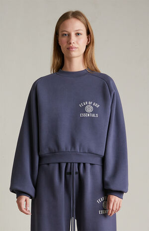 Women's Marine University Fleece Cropped Crew Neck Sweatshirt image number 2