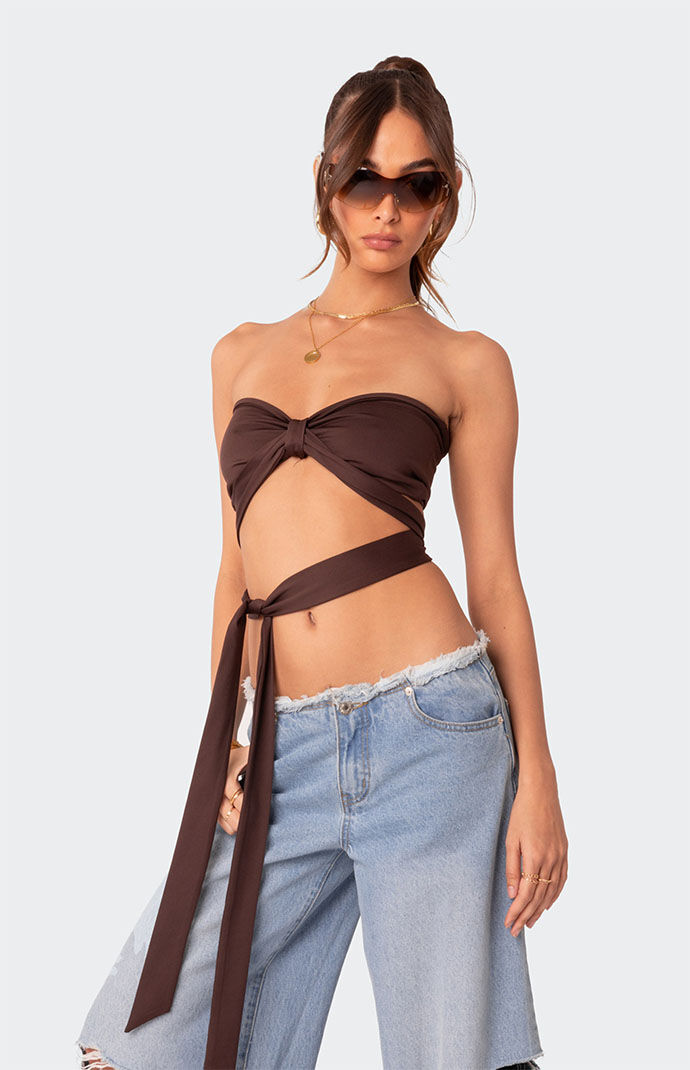 Edikted Wyatt Wrap Tie Bandeau Top | Pacsun