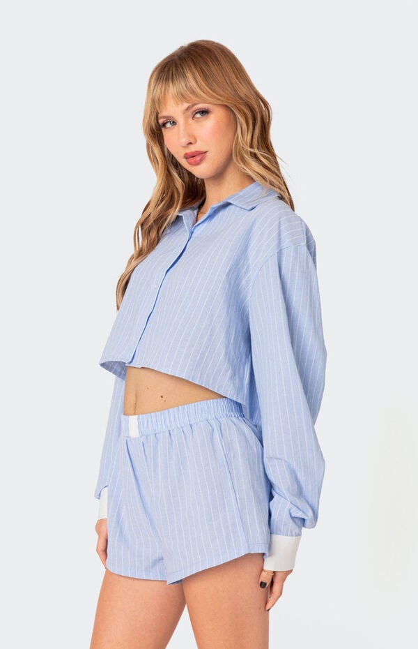 Edikted Lea Cropped Button Up Shirt