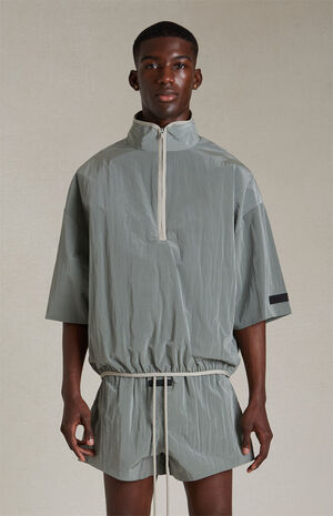 Seal Crinkle Nylon Half Zip Mock Neck Shirt image number 1