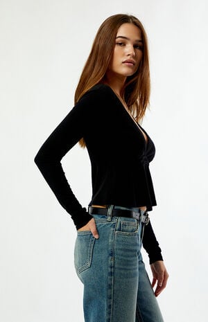 Charlie Deep V Long Sleeve Fit & Flare Top image number 3