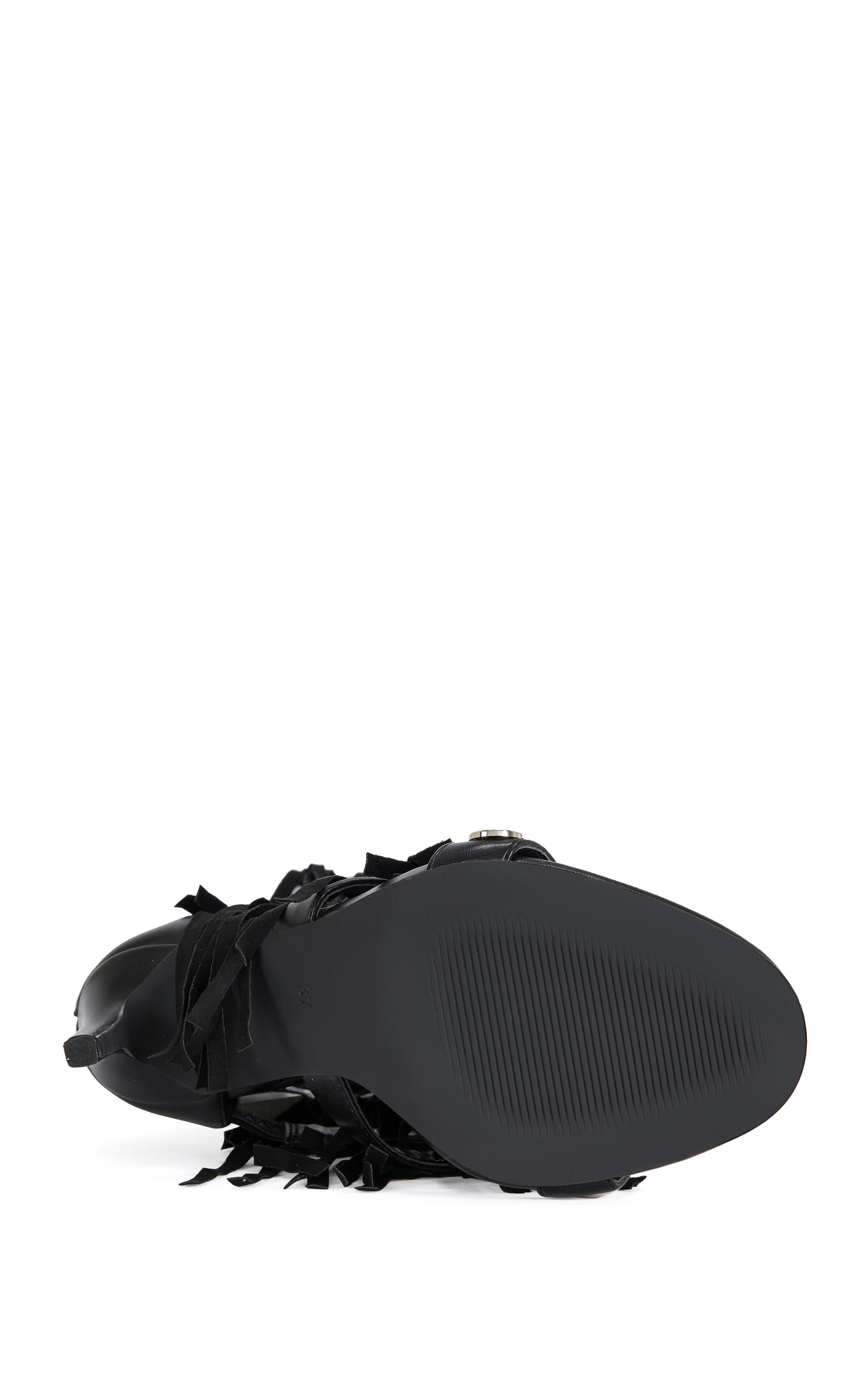 AZALEA WANG Women's Sameya Black Fringe Faux Leather Gladiator Sandal Boots