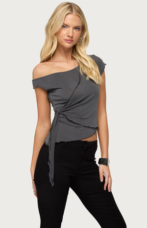 Asymmetric Off Shoulder Wrap Top image number 2