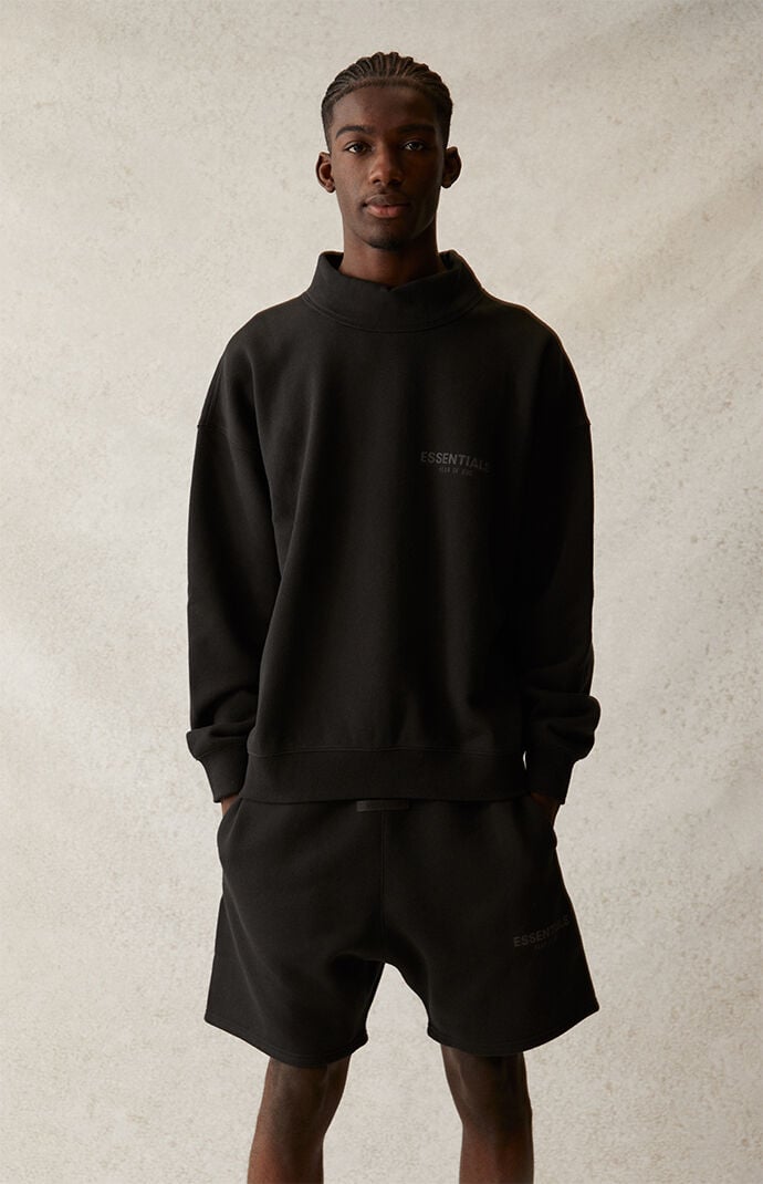 Essentials black mock sales neck pullover sweatshir