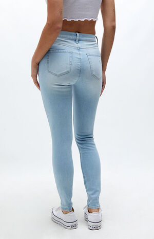 Light Blue Distressed High Waisted Jeggings Light Blue Distressed High Waisted Jeggings image number null