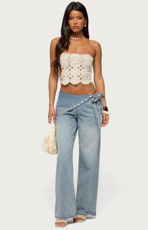 Button Foldover Low Rise Baggy Jeans image number 5