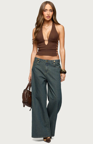 Button Pinstripe Low Rise Baggy Jeans image number 5