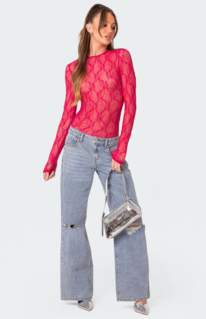 Lina Textured Sheer Lace Bodysuit image number 2