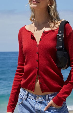 Red Athelia Pointelle Cardigan image number 1