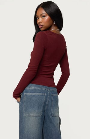 Larna V Neck Ribbed T-Shirt image number 3