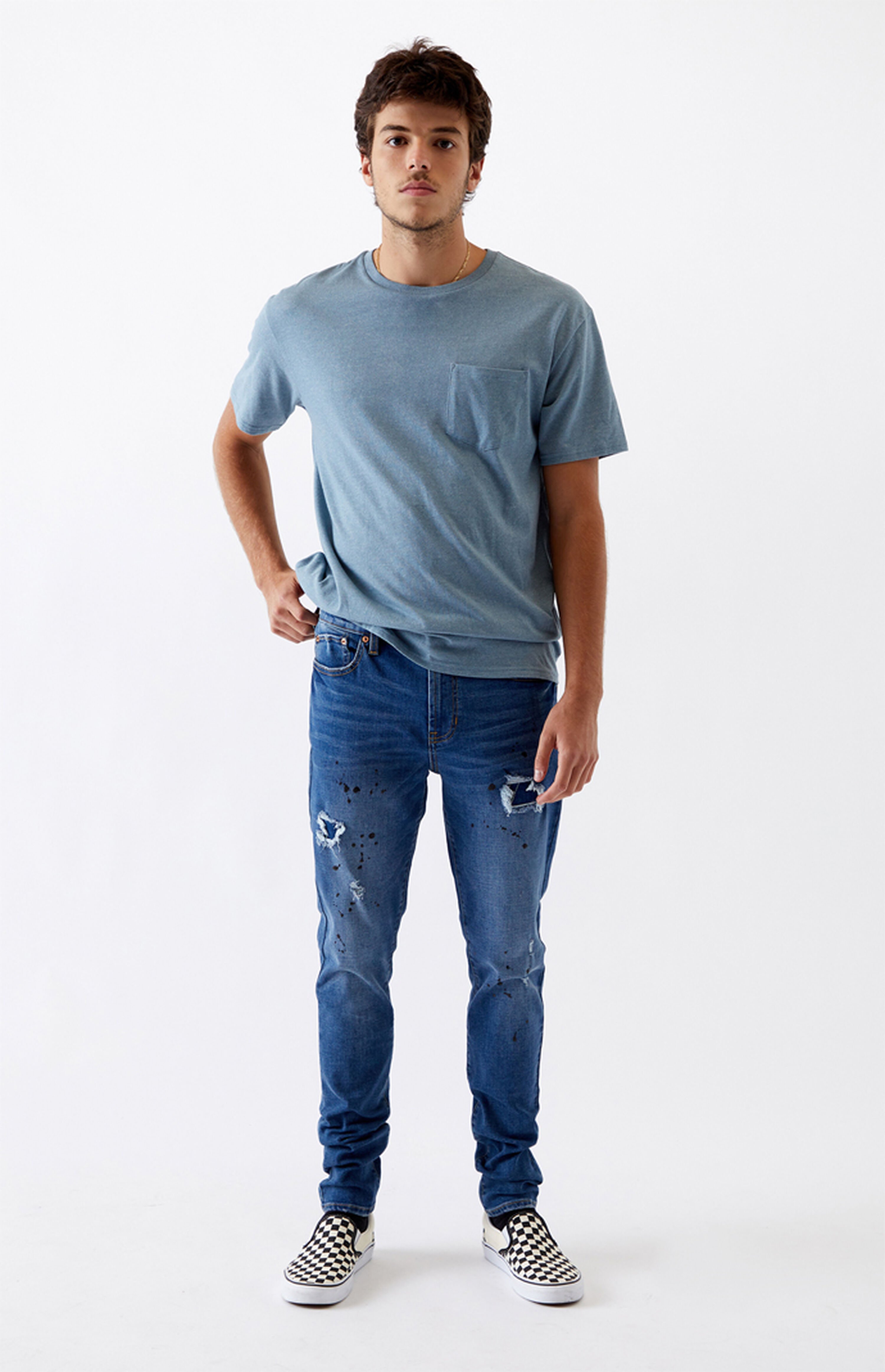 PacSun Medium Paint Splatter Stacked Skinny Jeans | PacSun