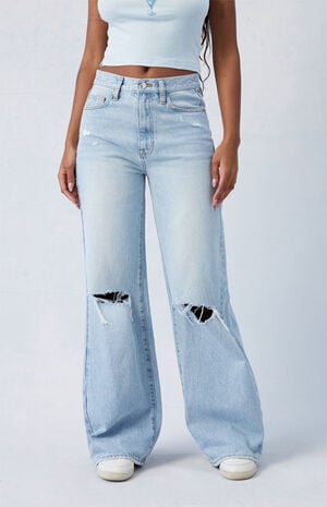 Light Indigo Ripped Dakota Mid Rise Baggy Jeans image number 2