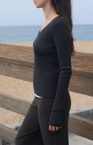 Black Sonia Ribbed Long Sleeve Top image number 2