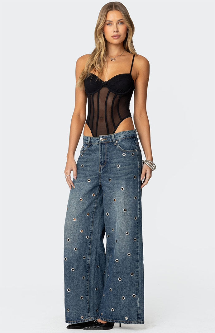 Edikted Jenia Sheer Mesh Cupped Bodysuit | PacSun