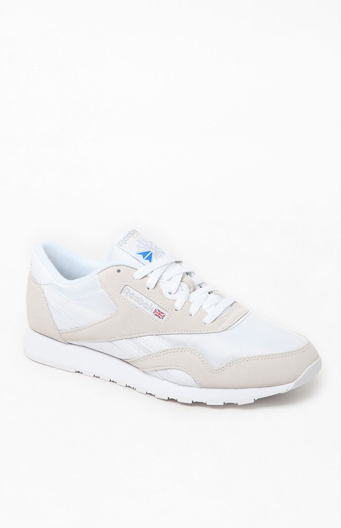 reebok classic nylon trainers in white and grey