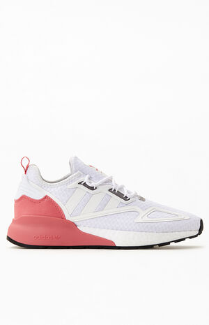 Women's White & Pink ZX 2K Boost Sneakers image number 2