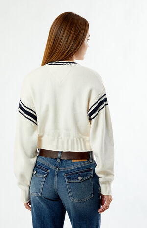 Varsity V-Neck Cropped Sweater image number 3