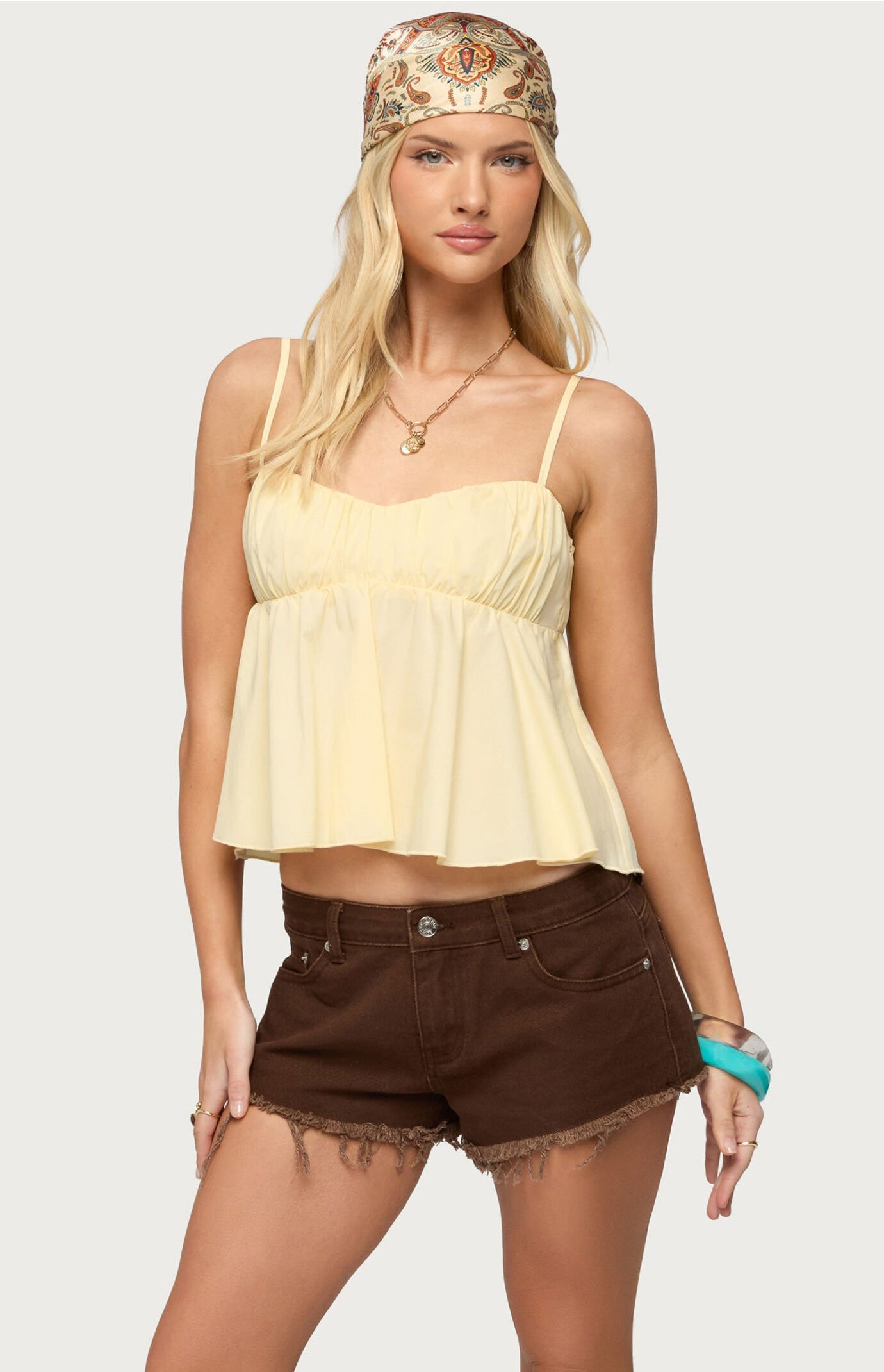 Edikted Byrdie Ruched Babydoll Tank Top