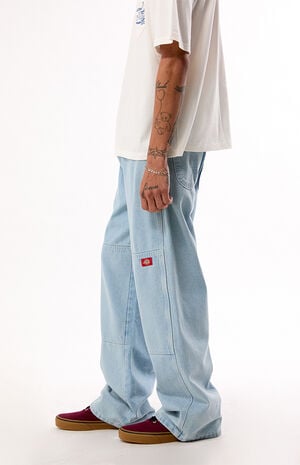 Light Blue Double Knee Loose Straight Jeans image number 2