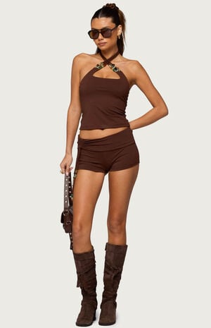 Thia Ruched Bead Foldover Shorts image number 5