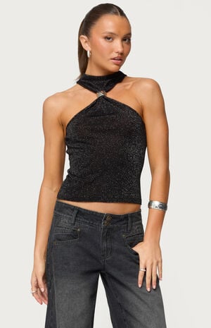 Nalia Gathered Ring Glitter Knit Top image number 1
