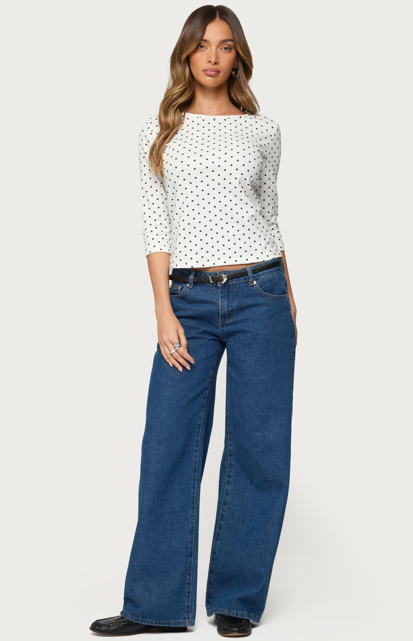 Edikted Lela Polka Dot Quarter Sleeve Top | Pacsun
