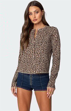 Leopard Printed Knit Cardigan image number 1