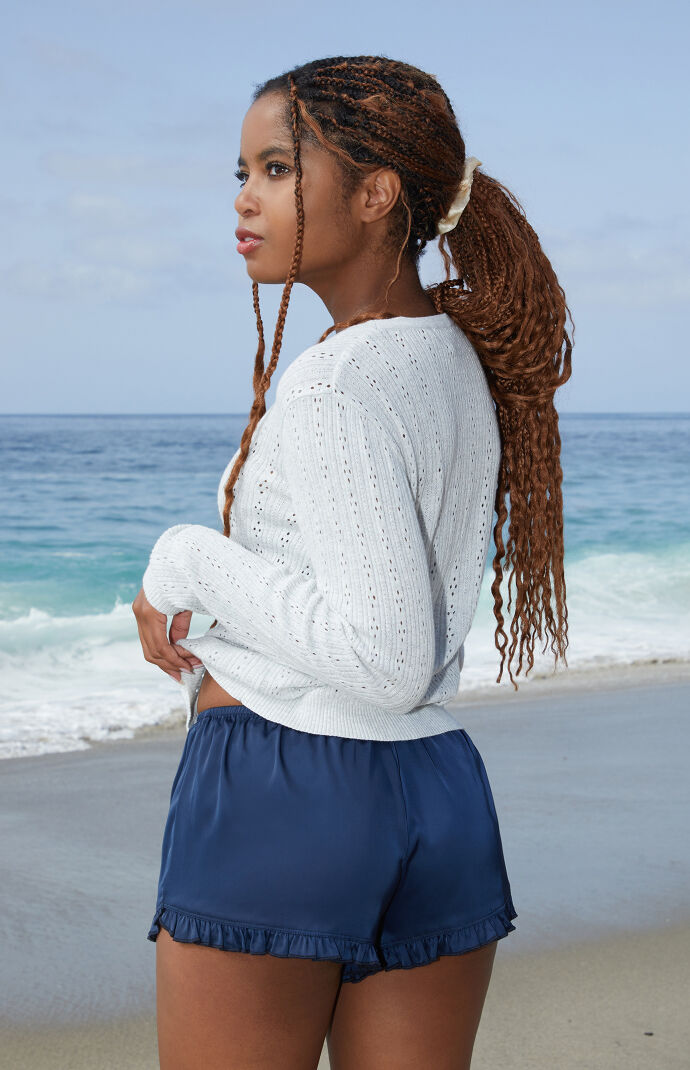 John Galt Navy Ruffle Shorts