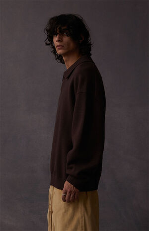 Plum Long Sleeve Polo Sweater image number 4