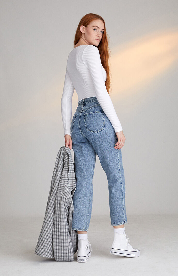 pacsun butterfly blue high waisted straight leg jeans