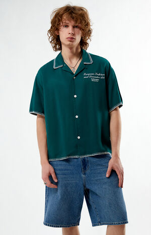 x PacSun ESDA Chain Stitch Cropped Camp Shirt image number 2