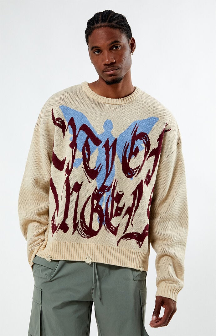 PacSun City Of Angels Cropped Destroyed Sweater PacSun
