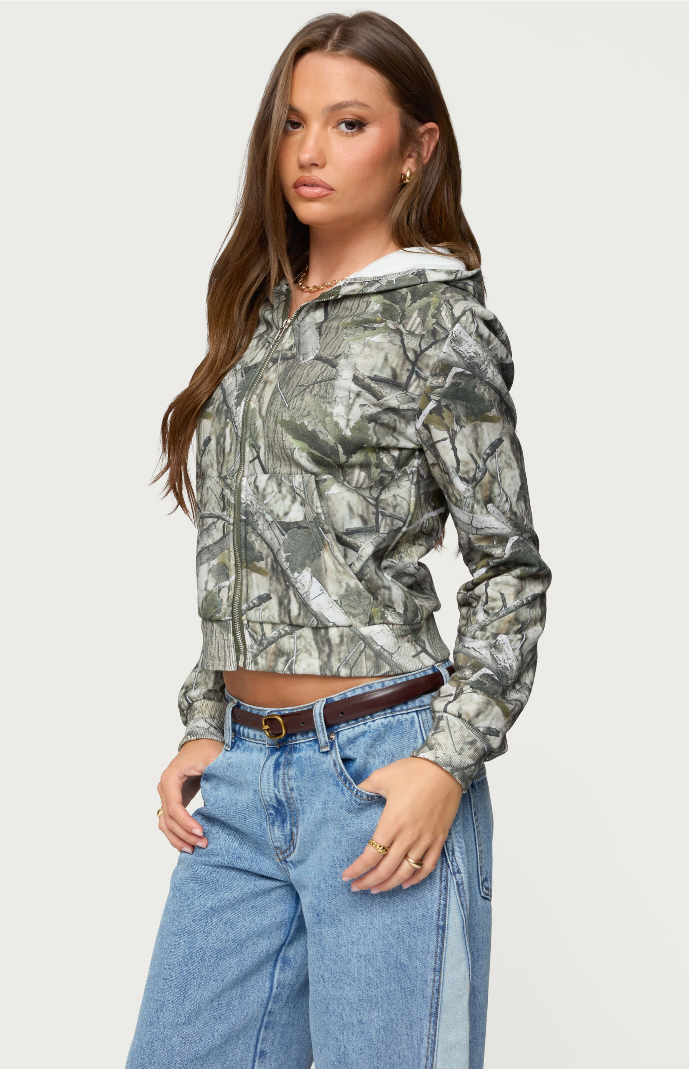 Edikted Tayler Camo Zip Up Hoodie