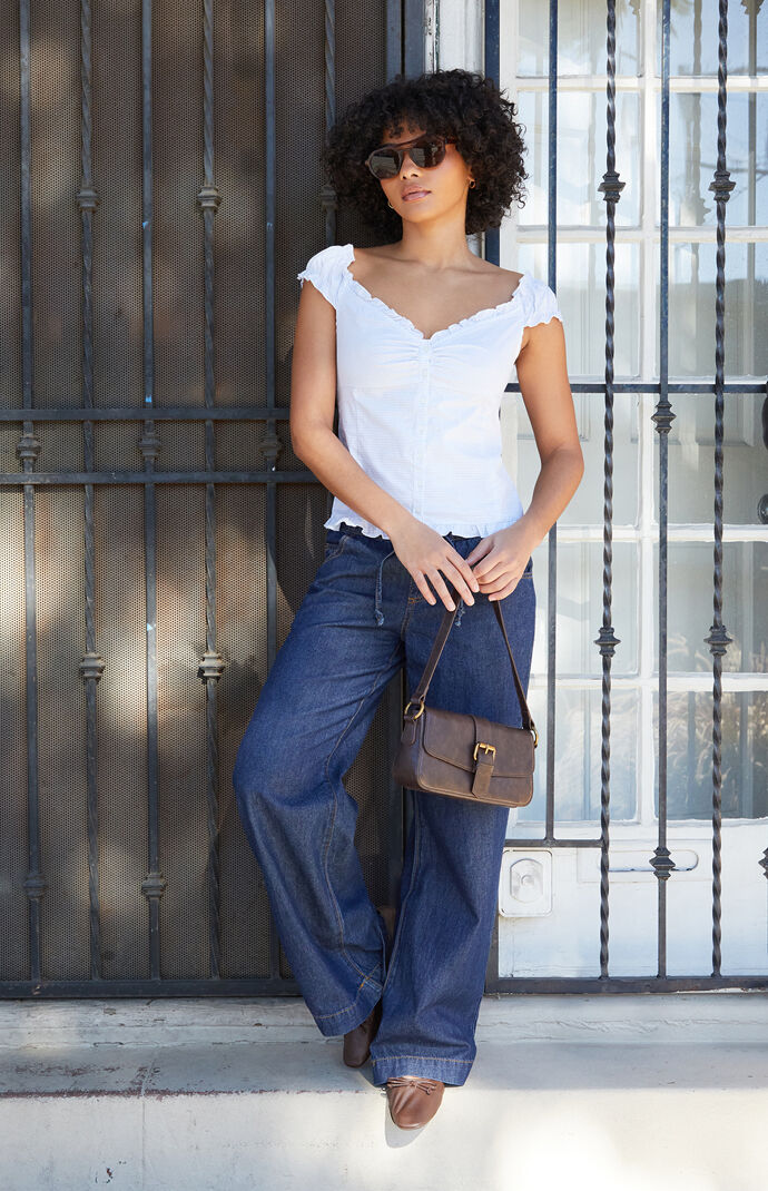 John Galt Light Blue Gingham Elena Tank Top