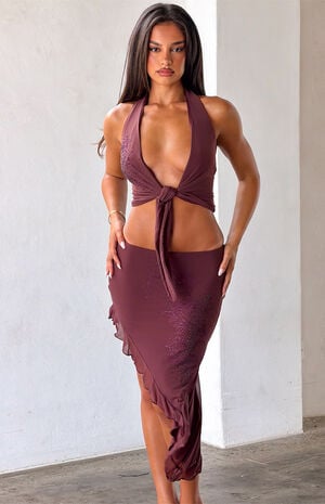 Diamante High-Low Midi Skirt image number 4