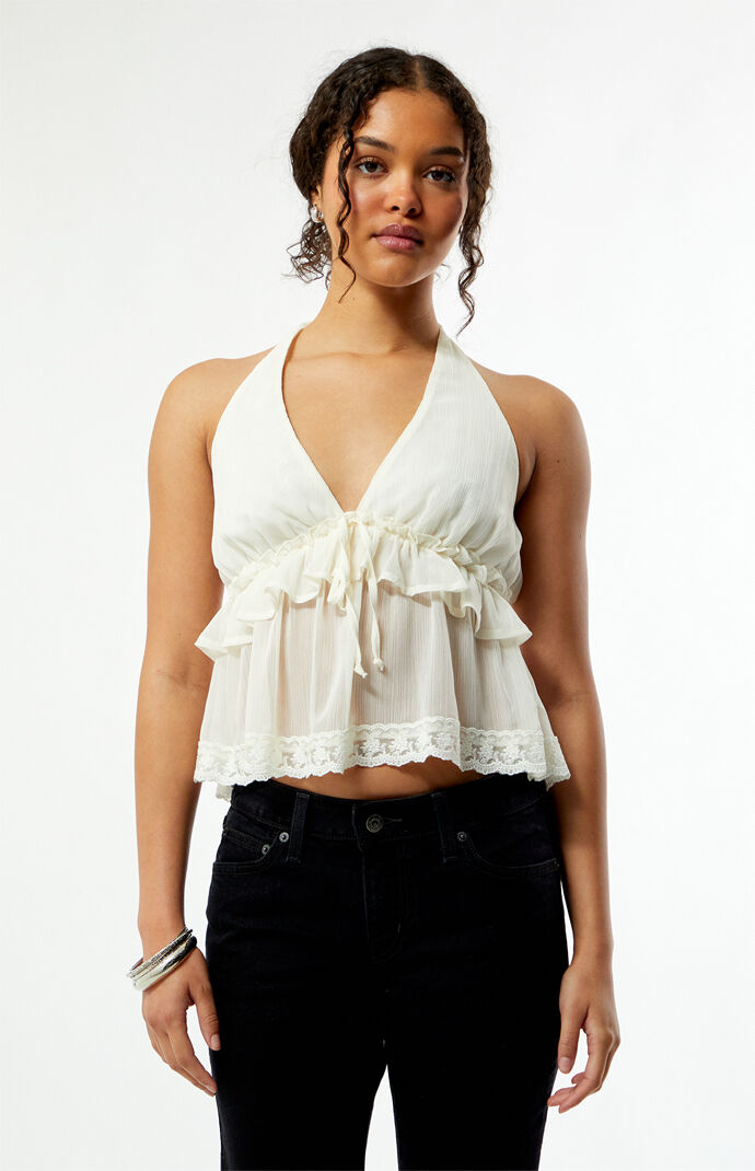 Your Favorite Bella Chiffon Ruffle Halter Top | Pacsun