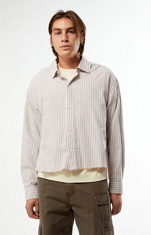 Notice Striped Button Down Cropped Long Sleeve Shirt image number 2