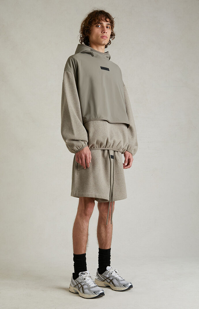 Fear of God ESSENTIALS Dust Heather Grey Nylon Fleece Hooded Sweatshirt