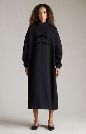 Women's Jet Black Nylon Fleece Hooded Dress image number 1