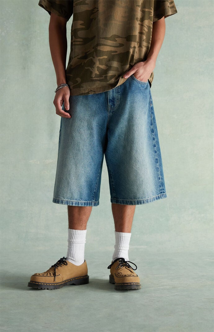 RARE DNM EDIT Tinted Medium Blue Extreme Baggy Denim Shorts