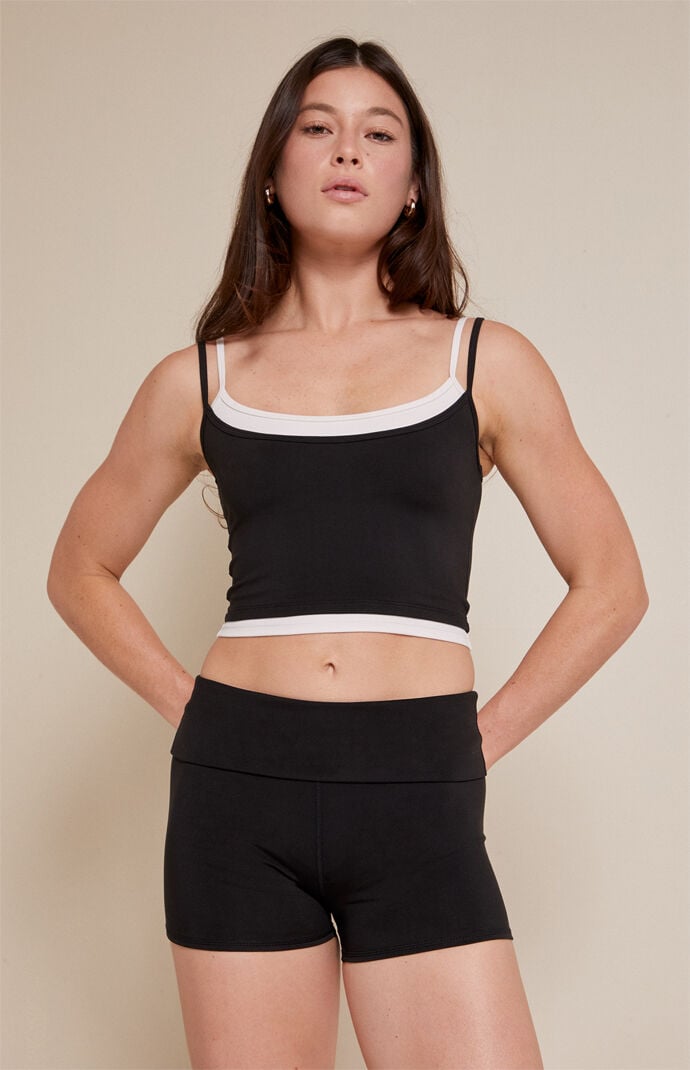 PAC 1980 PAC WHISPER Active Black Low Rise Fold-Over Micro Biker Shorts